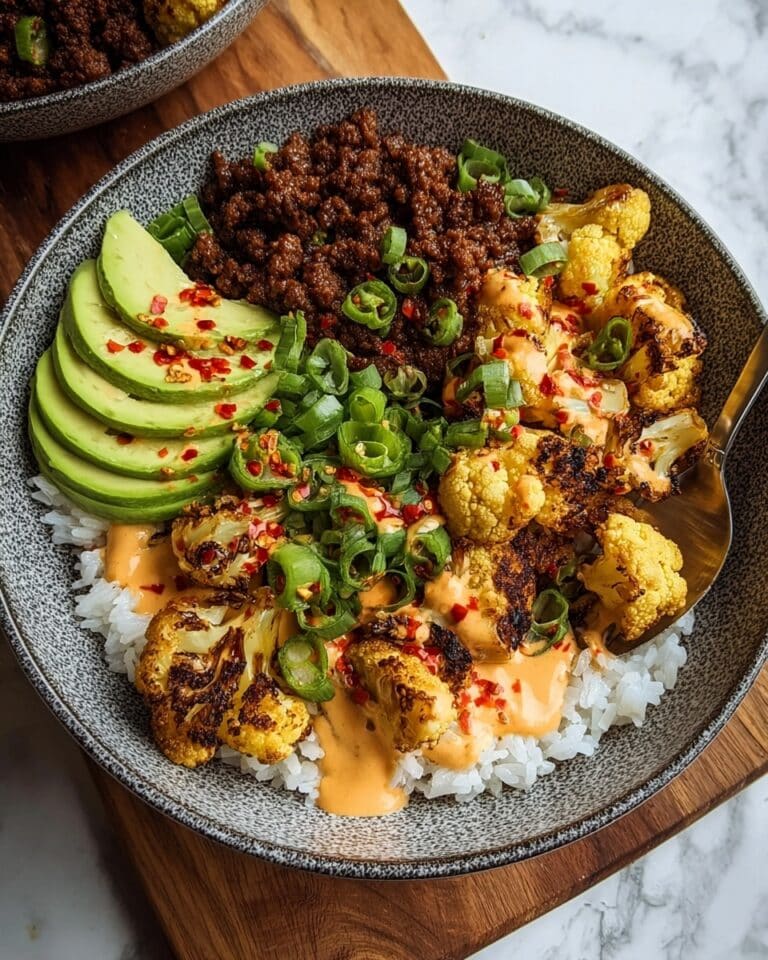 Crispy Chile Ground Beef and Cauliflower Protein Bowls Recipe