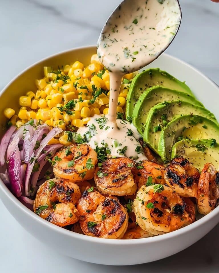 Grilled Shrimp Bowl with Corn Salsa and Creamy Garlic Sauce Recipe