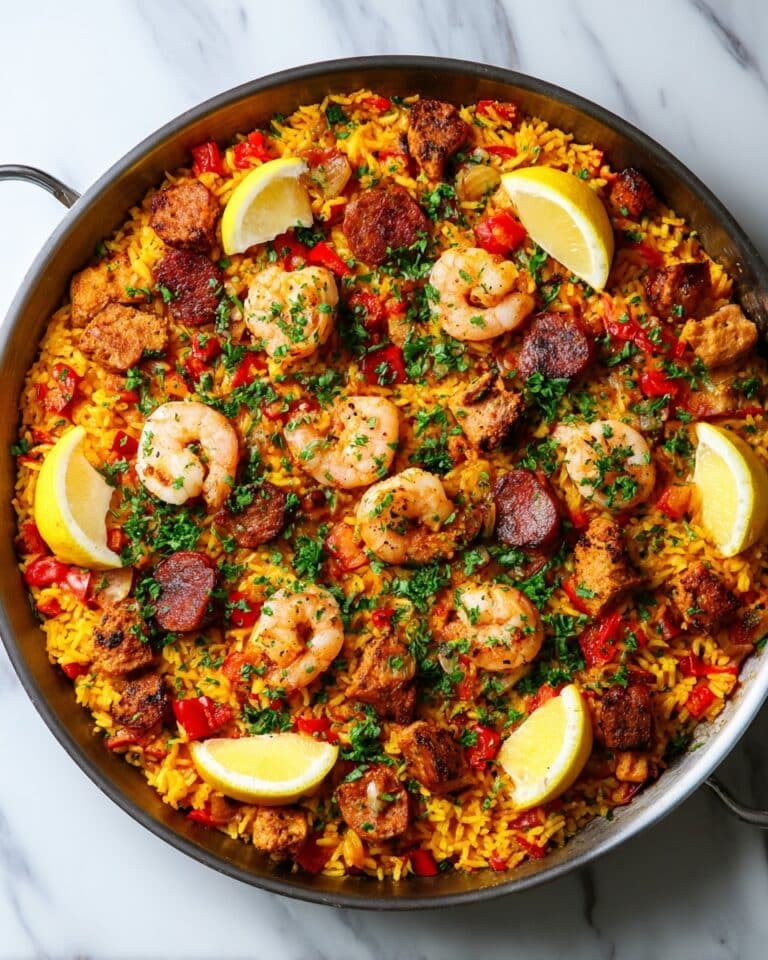Creamy Chicken and Shrimp Paella with Saffron and Chorizo Recipe