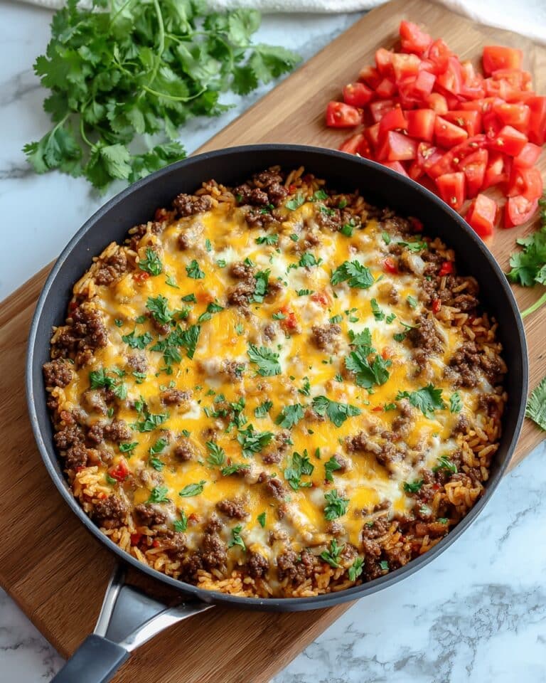 Ground Beef and Rice Skillet with Vegetables and Cheese Recipe