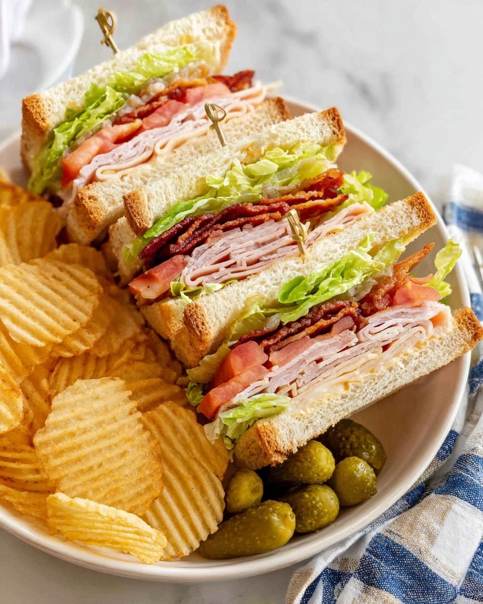 A round wooden board holds an array of sandwich ingredients arranged in separate sections. At the top left are six thin slices of light brown turkey, next to them are four slices of pink ham. Below the ham and turkey, five crispy strips of browned bacon lie on top of two bright yellow cheese slices. In the center, a pile of finely shredded pale green lettuce sits beside five thick slices of red tomato. To the right, eight pieces of toasted white bread with a golden-brown crust are stacked. There are two small white scalloped bowls placed on the board, one filled with white cottage cheese near the ham, and the other with a creamy orange-colored sandwich spread near the toasted bread. The surface beneath the board is a white marbled texture. photo taken with an iphone --ar 4:5 --v 7