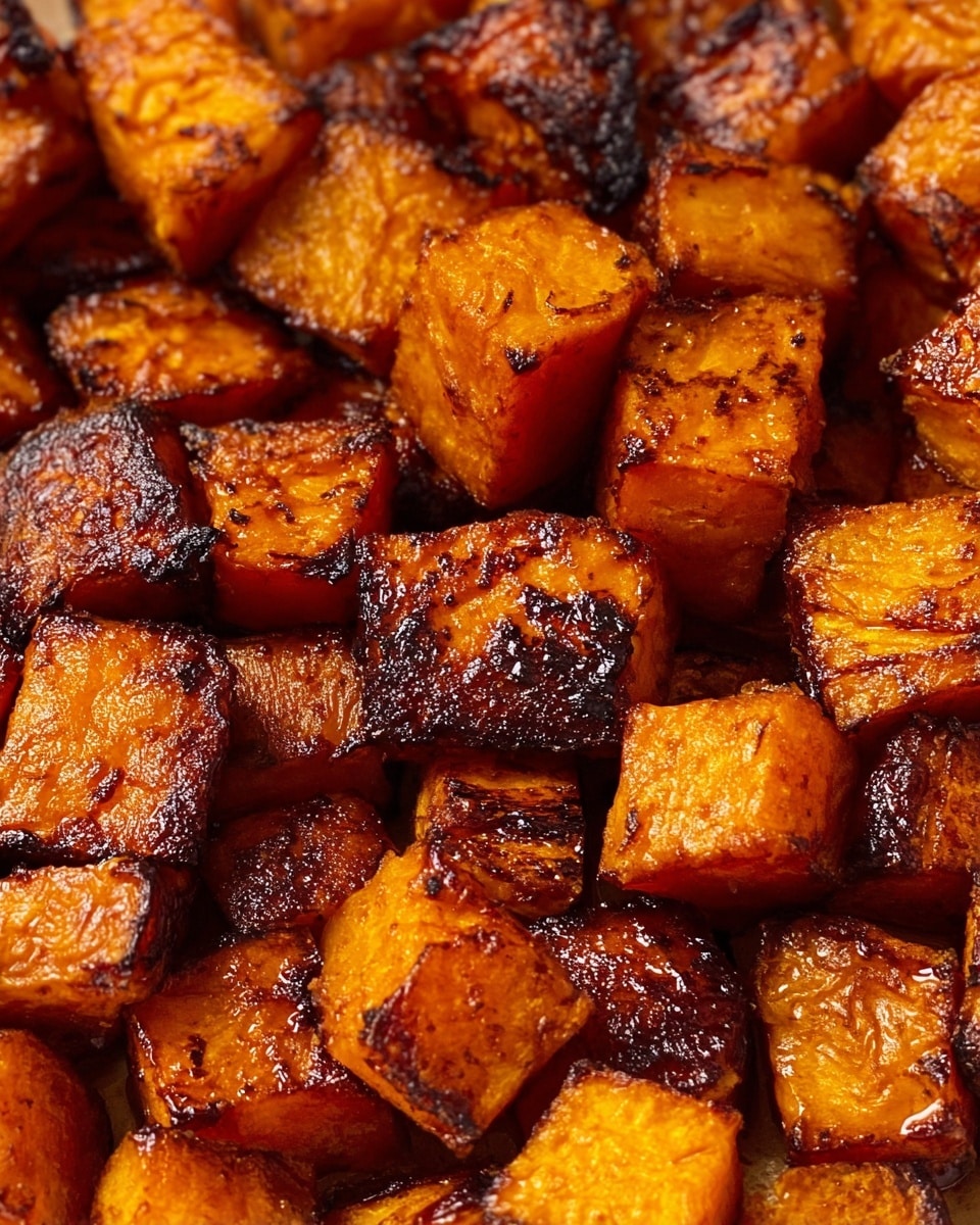 The image shows a close-up of many small cubes of roasted sweet potatoes, arranged closely together. Each cube has a crispy, slightly caramelized outer layer with a mix of golden orange and darker brown tones from roasting. The texture looks crunchy on the outside with some edges showing light charring, while the inside appears soft and moist. The cubes vary slightly in size but are roughly uniform. The background is not visible as the focus is entirely on the pile of roasted sweet potatoes. photo taken with an iphone --ar 4:5 --v 7