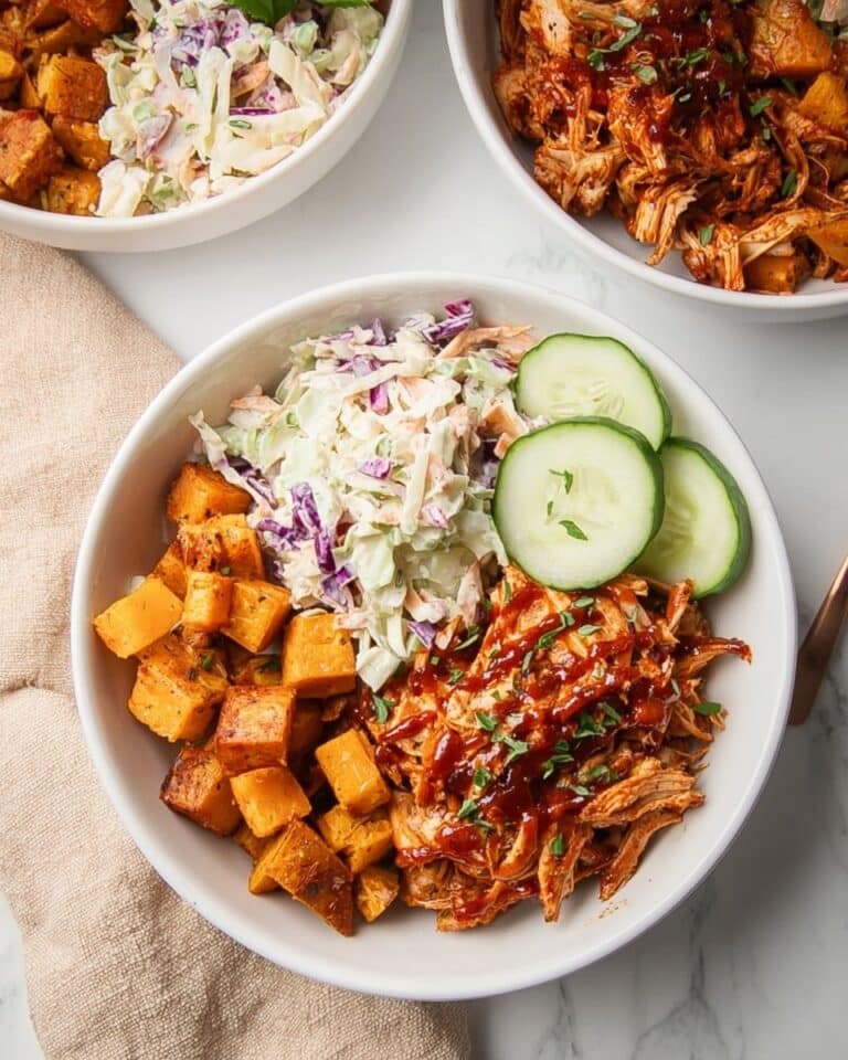 BBQ Chicken Bowls with Roasted Sweet Potatoes and Coleslaw Recipe