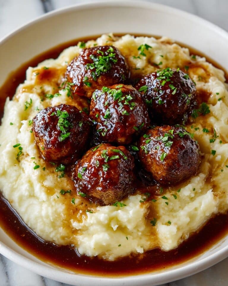 Salisbury Steak Meatballs with Garlic Herb Mashed Potatoes Recipe